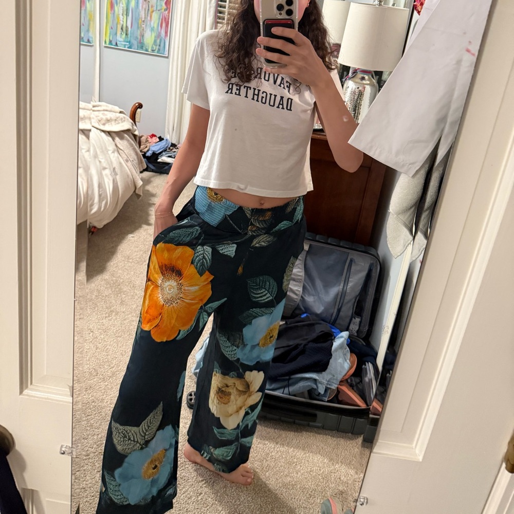 Maeve Anthropologie Floral Wide-Leg Pants